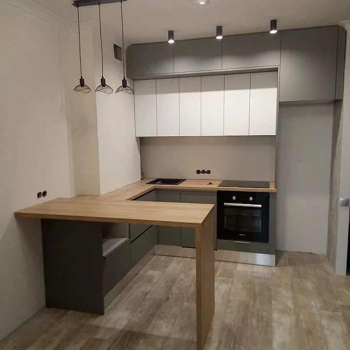 Кухня 724, с полуостровом, серая