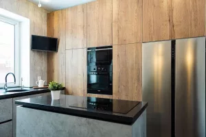 Кухня 310, с островом, коричневая